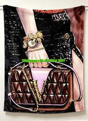 Versace Brown Pink Gold V Logo Handbag Print Flannel Throw Blanket Luxury Sofa Cover Blanket IMG_1691